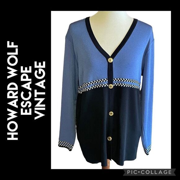 Howard Wolf Escape Womens Cardigan Sweater  V-Neck Long Sleeve Button Up Blue/Bl - Picture 1 of 13